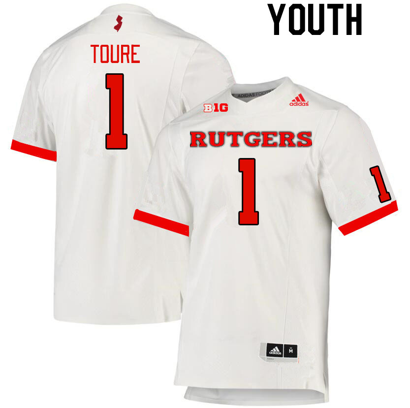 Youth #1 Mohamed Toure Rutgers Scarlet Knights College Football Jerseys Stitched Sale-White